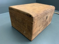 Antique Timber Jewellery Box for Restoration - Lift Out Tray, Original Brass Hinges and Locks All Tooled - 4