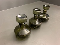 3 x Vintage Mid Century French Olive Green Glass Bottles - 2
