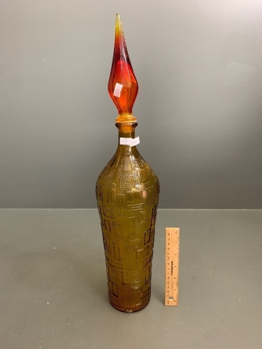 X-Tall Mid Century Geometric Design Genie Bottle in Amber