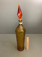 X-Tall Mid Century Geometric Design Genie Bottle in Amber