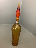 X-Tall Mid Century Geometric Design Genie Bottle in Amber - 2