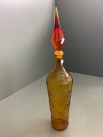 X-Tall Mid Century Geometric Design Genie Bottle in Amber - 3