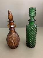 Vintage Knurled Design Amber Glass Bulb Bottle & Green Knurled Design Decanter Bottle - 3