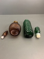 Vintage Knurled Design Amber Glass Bulb Bottle & Green Knurled Design Decanter Bottle - 4