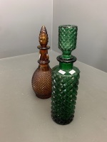 Vintage Knurled Design Amber Glass Bulb Bottle & Green Knurled Design Decanter Bottle - 5