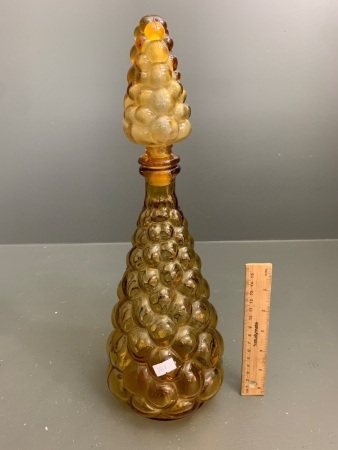 Mid Century Made in Italy Grapes Design Genie Bottle in Amber