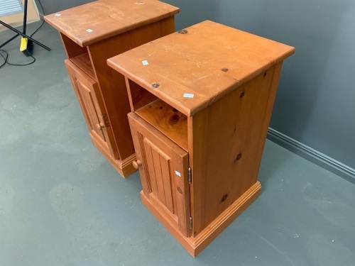 Pair of Narrow Single Door Pine Bedside Cupboards