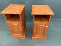 Pair of Narrow Single Door Pine Bedside Cupboards - 3