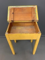 Shabby Painted Vintage Timber Single School Desk - 4