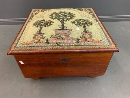 Timber Lift Lid Strage Box / Foot Stool with Tapestry Top and Brass Handles