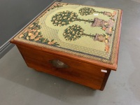 Timber Lift Lid Strage Box / Foot Stool with Tapestry Top and Brass Handles - 4