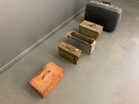 3 x Old Steel Ammo Case, Timber Box + Small Samsonite Suitcase - 2