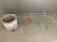 Scrollwork Planter Stand, Rack and Galv Pot