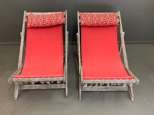 2 x Vintage Folding Timber Deck Chairs
