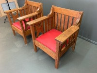 Pair of Wide Arts and Crafts Oak Pub Chairs with Newly Upholstered Seats - 3