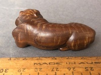 Vintage Japanese Carved Timber Netuske Depicting a Tiger Lying Down with Beaded Eyes - Signed on Inlay to Base - 3
