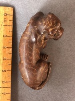 Vintage Japanese Carved Timber Netuske Depicting a Tiger Lying Down with Beaded Eyes - Signed on Inlay to Base - 8