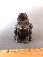 Vintage Japanese Carved Wooden Netuske Depicting 2 Mating Frogs with Beaded Eyes - Signed on Inlay to Base - 2