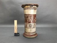 Tall Tribal Decorated Heavy Stoneware Vase - 2