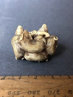 Antique Japanese Intricately Carved Ivory Netsuke Depicting 7 Rats with Beaded Eyes. 2 Character Signature at Top - 3