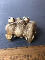 Antique Japanese Intricately Carved Ivory Netsuke Depicting 7 Rats with Beaded Eyes. 2 Character Signature at Top - 8