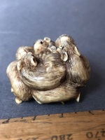 Antique Japanese Intricately Carved Ivory Netsuke Depicting 7 Rats with Beaded Eyes. 2 Character Signature at Top - 10