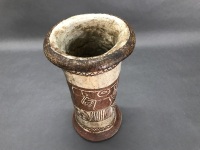 Tall Tribal Decorated Heavy Stoneware Vase - 3