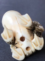 Antique Japanese Intricately Carved Ivory Netsuke Depicting 3 Graduated Frogs with Beaded Eyes. 2 Character Signature at Base - 5