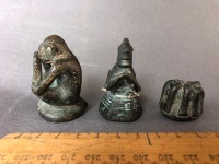 3 x Antique c19th Century Burmese Bronze Opium Weights in the Form of a Monkey - 168g, Chicken - 159g, Spider - 85g - 2