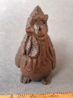 Vintage Japanese Carved Wooden Netsuke in the Form of a Chicken with Bead Eyes - Signed on Inlay to Base - 2