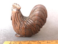 Vintage Japanese Carved Wooden Netsuke in the Form of a Chicken with Bead Eyes - Signed on Inlay to Base - 3