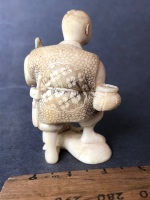 Antique Japanese Carved Ivory Netsue in the Form of a Fisherman with his 2 Fishing Birds. Character Signature to Base - Intricately Carved - 3