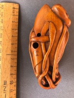 Large Antique Intricately Carved Japanese Boxwood Netsuke Depicting Lady with a Giant Squid - 2 Character Signature to Base - 2