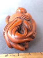 Large Antique Intricately Carved Japanese Boxwood Netsuke Depicting Lady with a Giant Squid - 2 Character Signature to Base - 4