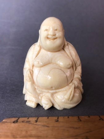 Antique Carved Ivory Figure of Buddha - Some Cracking