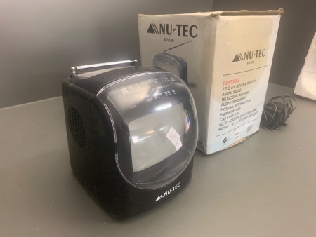 Vintage NU-TEC 12.5cm Black White TV with Power Cord and Box