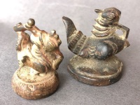 2 x Antique 19th Century Burmese Bronze Opium Weights in the Form of a Brahiminy Duck or Hinthra - 136g and 64g - 7