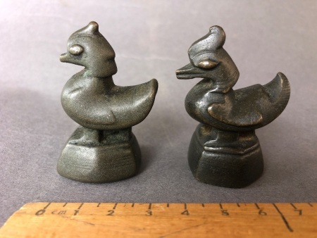 2 x c1700-1800 Burmese Bronze Opium Weights in the Form of ChickensÂ  - Weights 164g and 155g