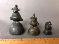 Set of 3 c1700-1800 Burmese Bronze Opium Weights in the Form of Chickens - Weights 163g - 82g - 30g - 2