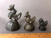 Set of 3 c1700-1800 Burmese Bronze Opium Weights in the Form of Chickens - Weights 163g - 82g - 30g - 3