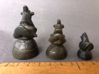 Set of 3 c1700-1800 Burmese Bronze Opium Weights in the Form of Chickens - Weights 163g - 82g - 30g - 4