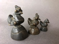 Set of 3 c1700-1800 Burmese Bronze Opium Weights in the Form of Chickens - Weights 163g - 82g - 30g - 7