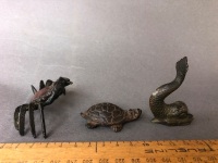 3 x Vintage Bronze Nautical Figures Depicting Crab, Turtle and Dolphin - 2