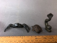 3 x Vintage Bronze Nautical Figures Depicting Crab, Turtle and Dolphin - 3