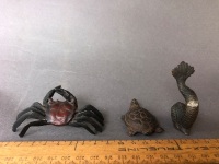 3 x Vintage Bronze Nautical Figures Depicting Crab, Turtle and Dolphin - 5