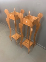 Pair of Vintage White Cedar 2 Tier Plant Stands