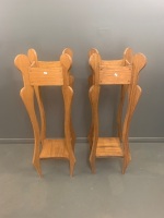 Pair of Vintage White Cedar 2 Tier Plant Stands - 2