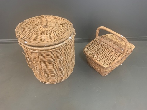 Wicker Lidded Laundry Basket + Wicker Picnic Basket