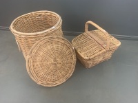 Wicker Lidded Laundry Basket + Wicker Picnic Basket - 2