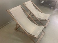 Pair of Hardwood & Canvas Deckchairs - 3